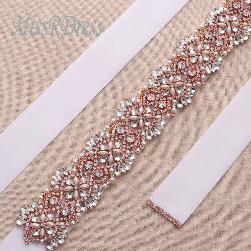 MissRDress Wedding Dress Belt Rose Gold Crystal Rhinestones Jeweled Bridal Belt For Wedding Prom Gown Belt YS811208i