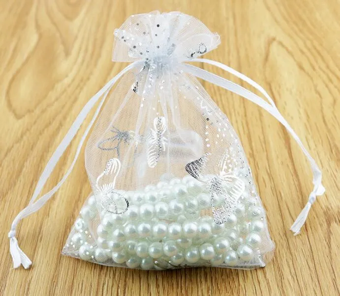 7 * 9cm Bronzing Butterfly Organza Väskor Bröllopspåsar Smycken Förpackning Väskor Weding Party Gift Bag Ga4