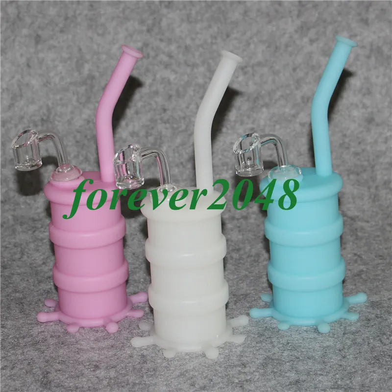 Wholesale Mini glow in the dark Silicone Rigs hookah Dab Bongs Jar Water pipe Silicon Oil Drum Rig