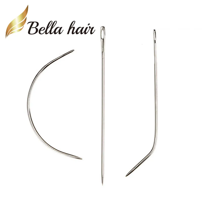 Bella Hair-aguja de tejido profesional, trenzas, pista de costura, agujas de extensión de cabello, forma C I J para peluca, 12 Uds.