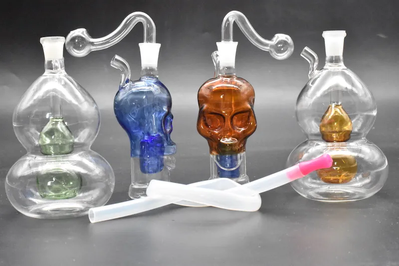 colorido mini Calabaza Calabaza Plataforma petrolera de vidrio Bongs Tubería de agua Percolador Downstem Fumar Pipas de tabaco Reciclar plataformas petroleras bongs con un tazón de 10 mm