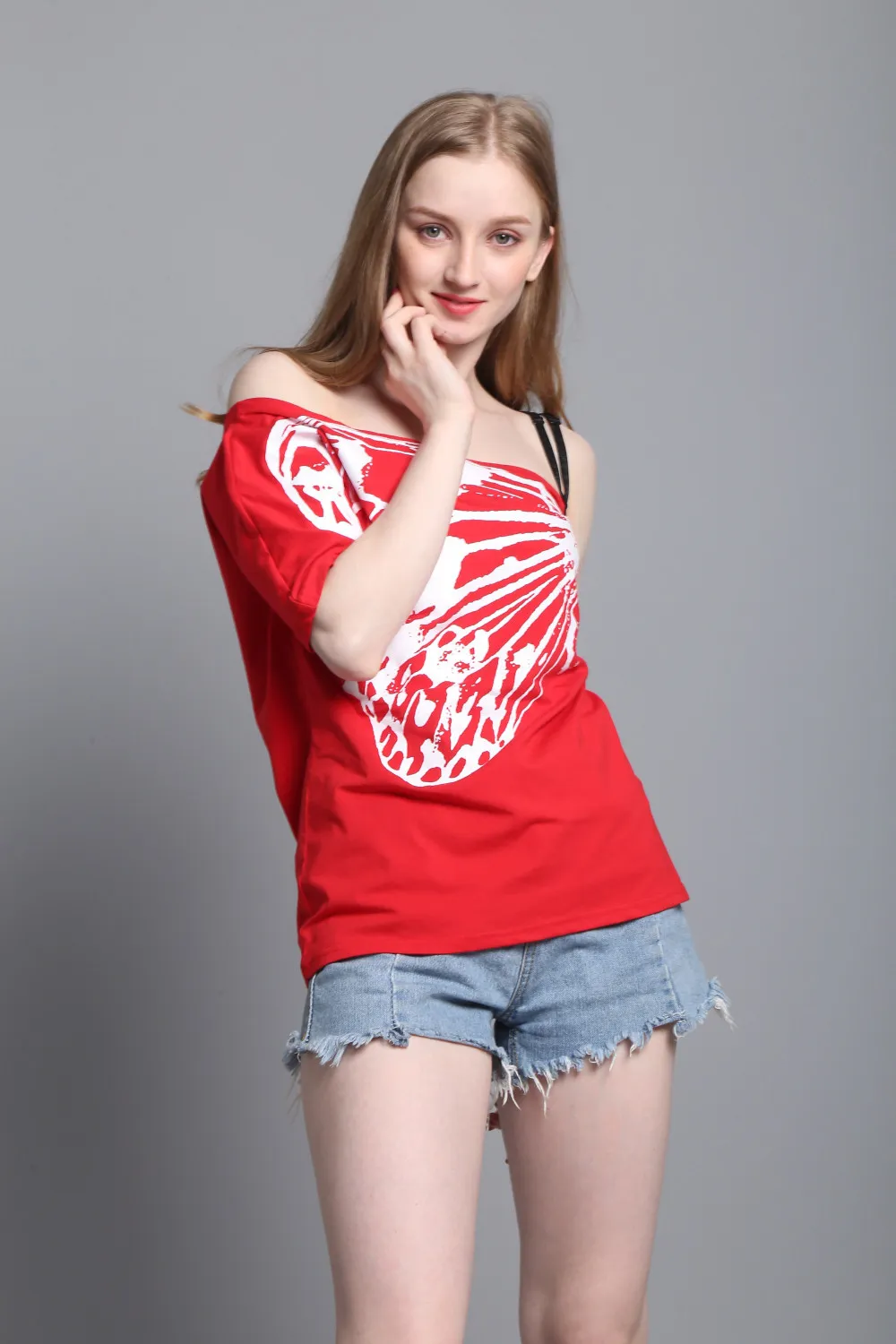 Summer Tee New Fashion Women Butterfly Prints T-shirt Krótki Ręka Bez Ramiączek Dziewczyna Off Ramię T Shirt Vestidos