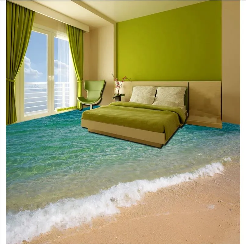 Wholesale Custom Photo Floor Wallpaper 3D Seaside Ocean Beach Floor