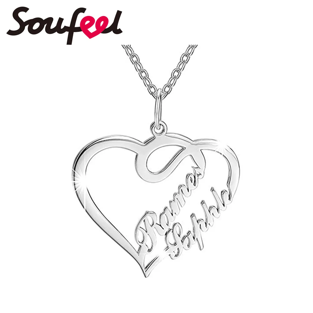 Soufeel Heart Name Chain 3 ألوان المختنق قلادة مخصص خاص مع 2 أسماء أزياء المرأة زينة