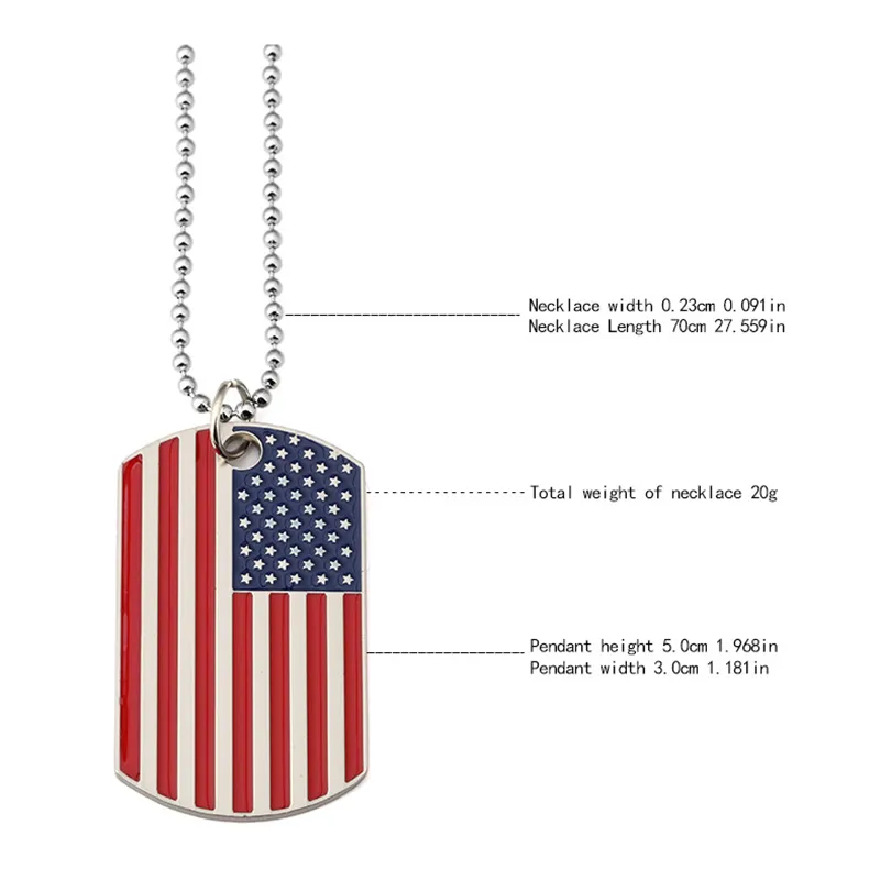 Amerikaanse vlaghangers kettingen feestartikelen roestvrijstalen militaire legertag trendy VS-symbool