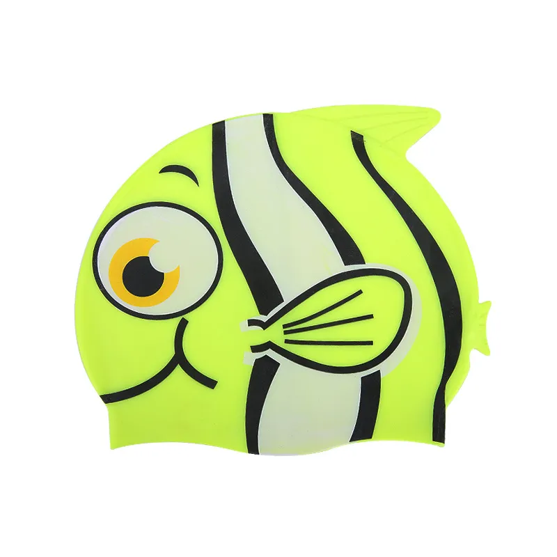 2018 nouveau bonnet de bain pour enfants dessin animé poisson silicone étanche protéger oreille requin forme piscine chapeau enfants casquettes
