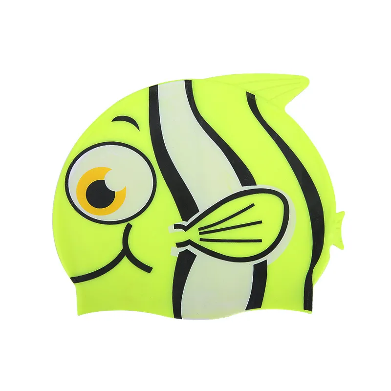 Nya Barn Tecknad Swimming Cap Silicone Dykning Vattentät Badhatt Kids Girl Boy Favor Badhatt med Fish Shark Pattern