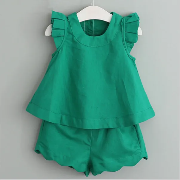 Wholesale Kids Designer Clothes Girls Fashion Clothing INS Set Flying Sleeve T Shirt + Shorts