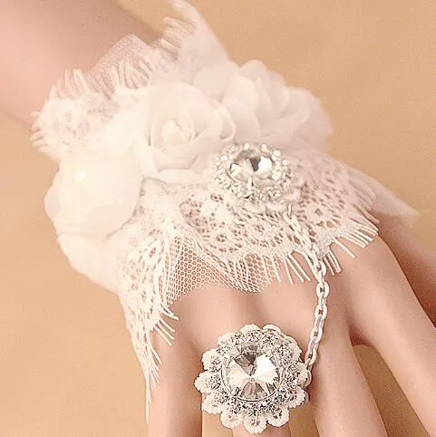 White Bud Silk Rose Bridal Wrist Wedding Bracelet For Bride
