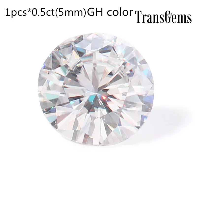 Transgems 5 мм 0.5CT CARAT GH Color Round Brilliant Cut Lab Grows Moissanite Свободный Каменный Тест Положитель