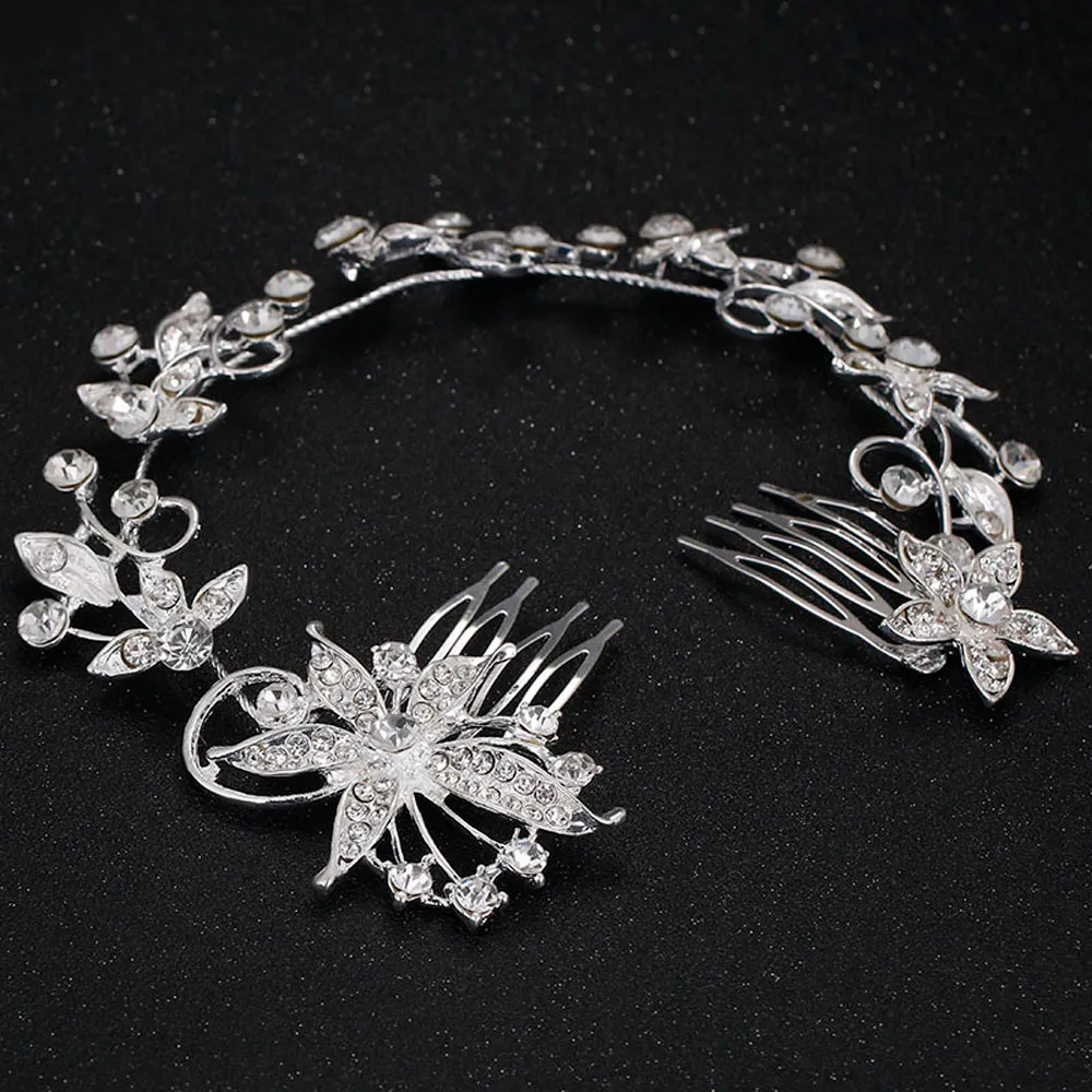 2019 New Arrival Hairpins Feis Whole Long Style Crystal Diamond Flower And Leaf Bride Hair Decoration Wedding Accesso2136141