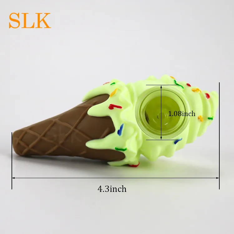 Novo Summer Silicone Tubos de fumantes de sorvete de sorvete de sorvete de tabaco Tela de vidro de tubo de vidro portátil Silicone Dab Cera Rig Oil Burner Pipe destacável