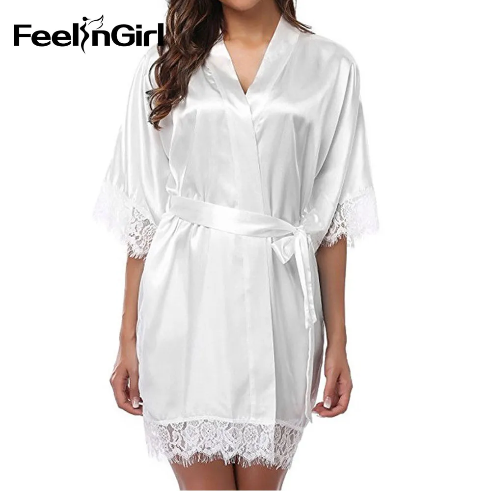 Sleepwear Feelingirl 2018 Europe and America Women Silk Robe Dress Lingerie Babydoll Nightdress Nightgown SleepwearE