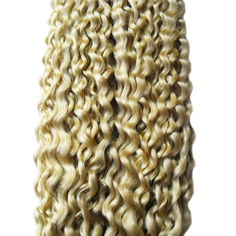 613 Bleach Blonde afro crépus cr pu cheveux peau trame cheveux 100g Set brésilien vierge crépus bouclés bande dans les extensions de cheveux humains 7052770