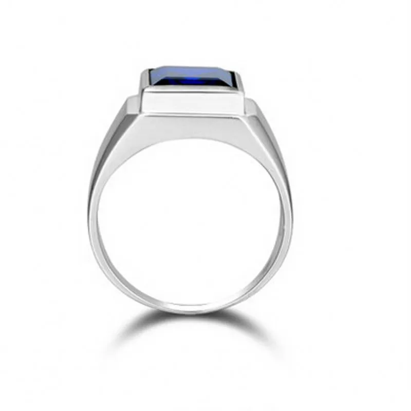 2016 Brand Fashion Man ring Princess cut 10ct Blue Cz birthstones ring 925 Sterling silver Engagement Wedding Band Ring for men