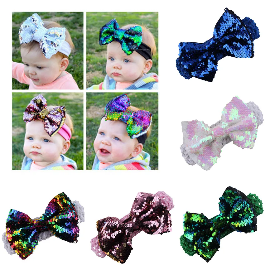 Newest Lovely Baby Girls Big Paillette Bow Headbands Kids Christmas Stripe Poka Dot Head bands Sequins Bowknot Bunny Hair Accessories A9183