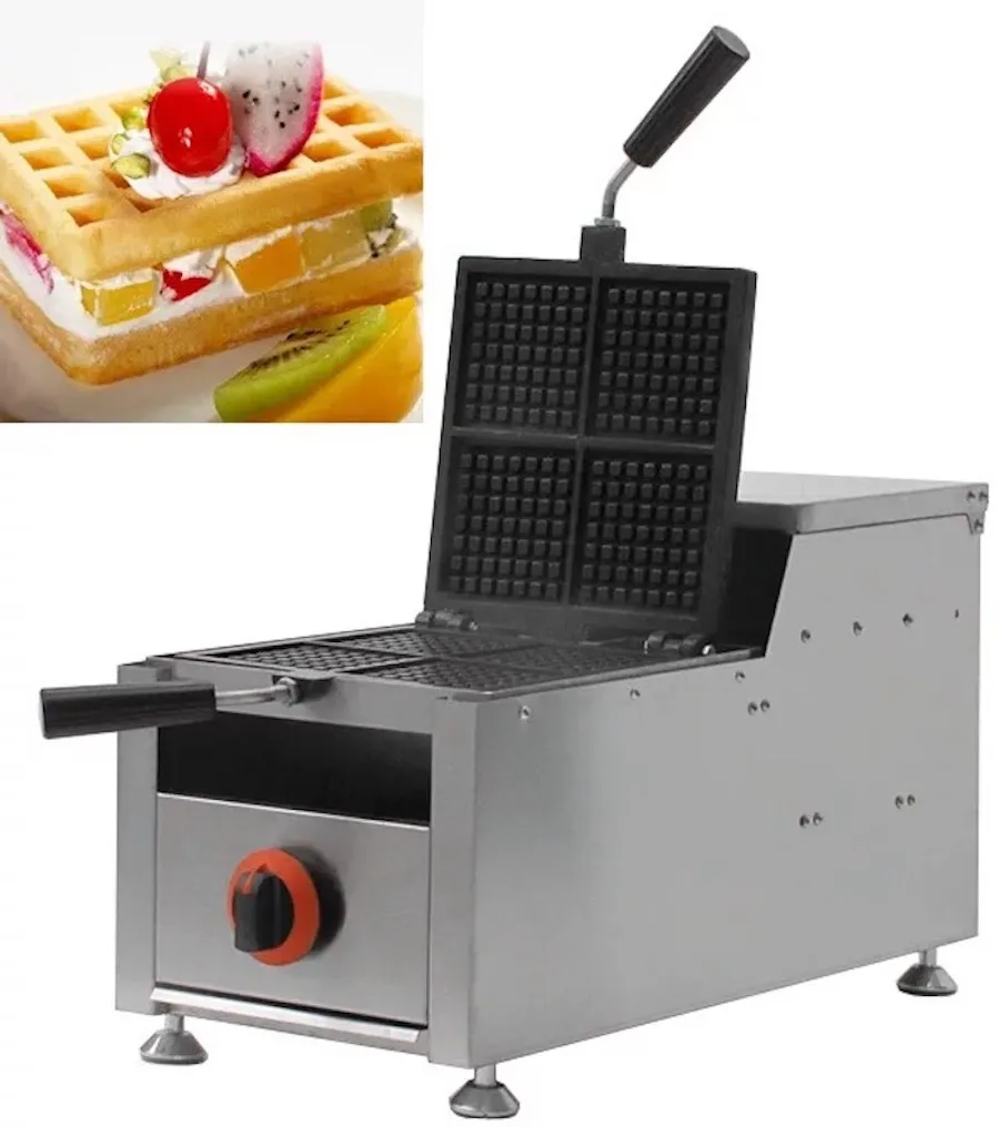 Commercial Gas Waffle Maker 4PCS kvadratformad våffelmakning Maskin Rotary Belgisk Waffle Oven Snack Utrustning Café NP-549