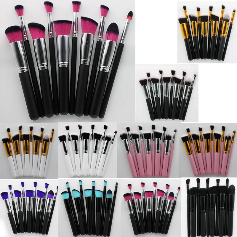 10pcs Kabuki Makeup Brushes Professional Cosmetic Brush Kit Wood Handle Face Powder Foundation Eyeshadow Blush Makeup Brush Set