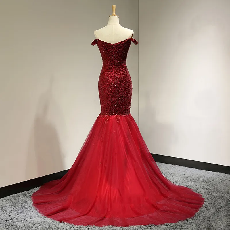 Burgundy 100 Real Imag Prom Dress Long 2018 Sequin Mermaid Modern Long Formal Gowns Robe de Soiree Longue Customized Maxi Gown Sh2669619