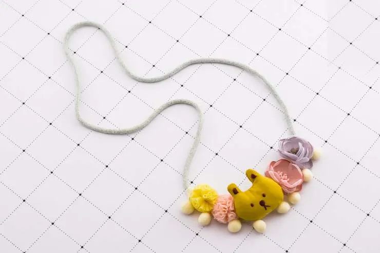Cute Kids Girl Cartoon necklace stereo flowers Bear pompons princess accessories for girls jewelry Korean Children necklace C3549