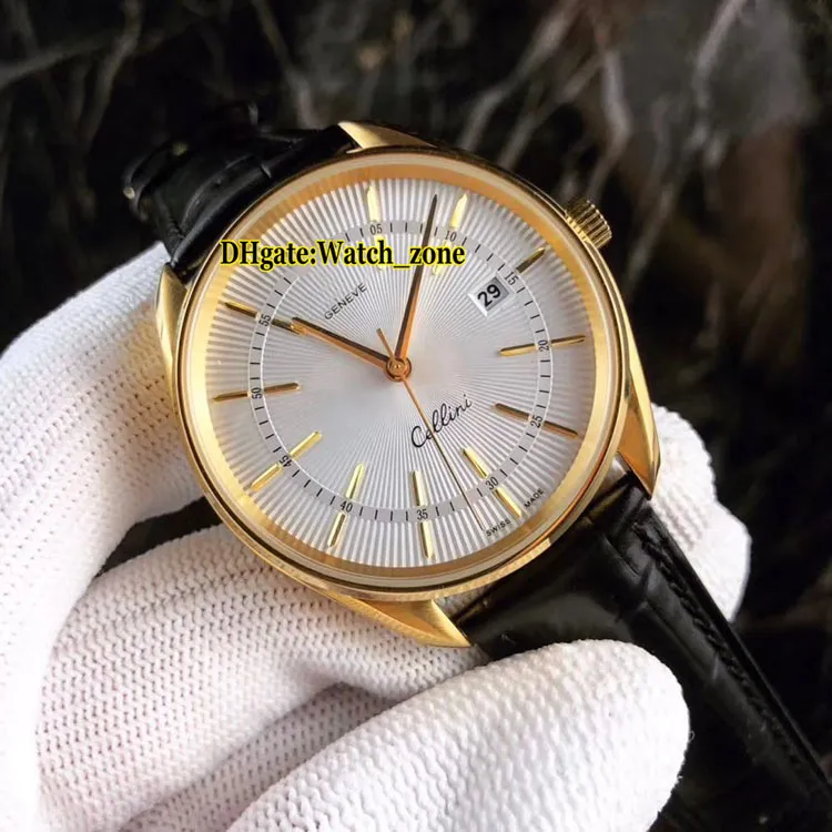 Neue Rollie Cellini Time Date M50509-0008 50509 Weißes Zifferblatt Japan Miyota 8215 Automatik Herrenuhr Silbergehäuse Lederarmband Uhren
