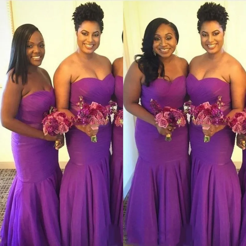 Purple Plus Size Bridesmaid Dresses 2018-2019 Sweetheart Ruffles Mermaid Maid Of Honor Gowns Floor Length Formal Party Dress For Wedding
