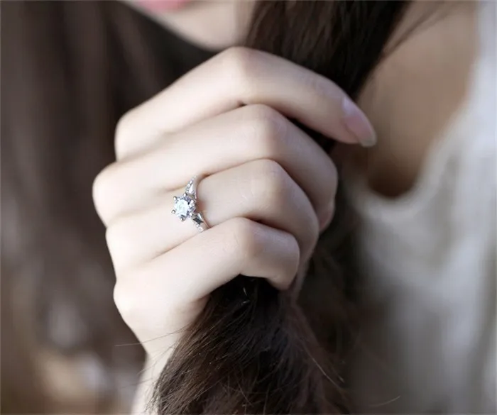 choucong Зубец набор 6 мм камень алмаз стерлингового серебра 925 женщин обручальное кольцо обручальное кольцо Sz 4-10 подарок