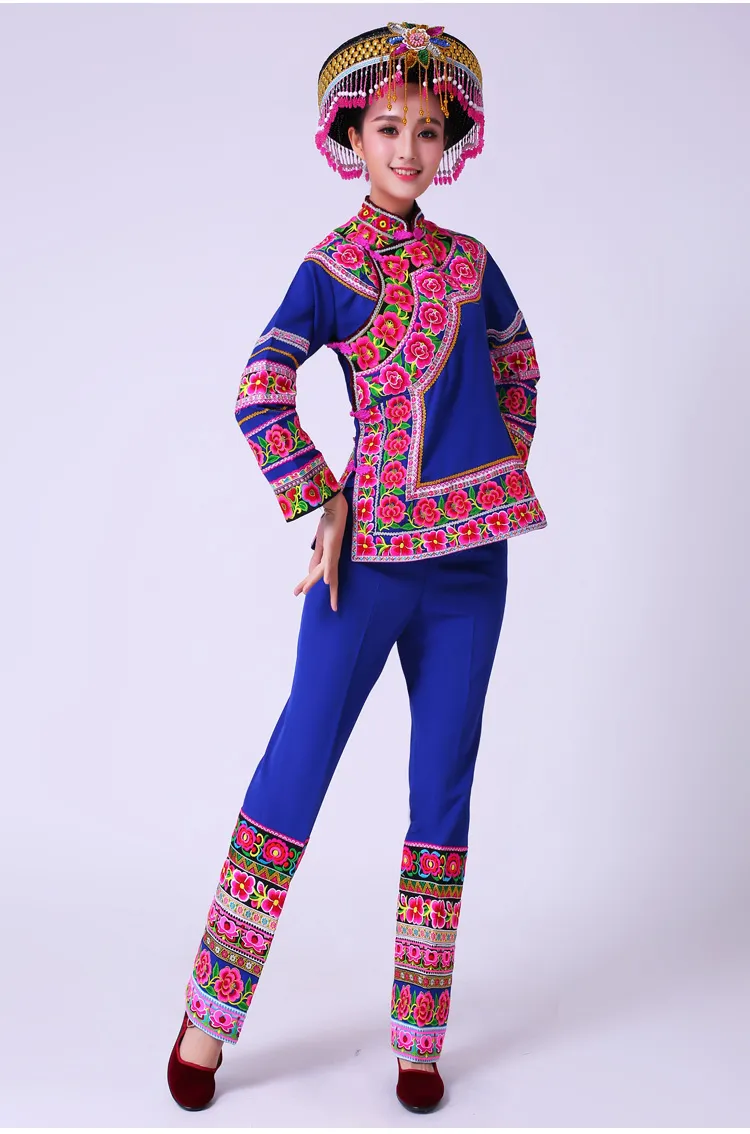 Kvinna karneval Fancy Dance Wear Forntida Traditionell Kinesisk Danskostym Hmong Stage Kläder Kinesisk Folk Dance Dress Miao Etniska Kläder