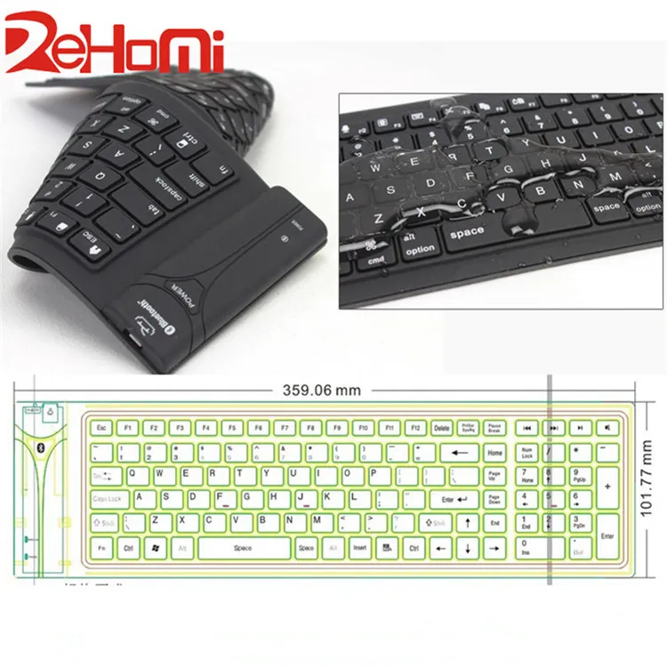 ReHoMi 108 teclas Bluetooth 3,0 teclado Flexible impermeable plegable silencioso silicona teclados suaves para PC portátil tableta teléfono inteligente