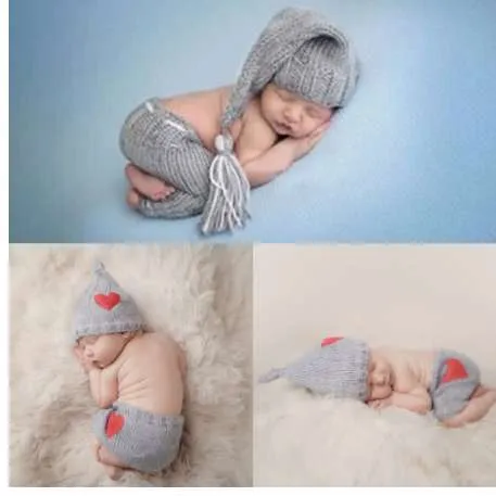 Pasgeboren baby schattige haak gebreide kostuum prop outfits foto fotografie baby hoed foto rekwisieten nieuw geboren baby meisjes schattige outfits 0-6m