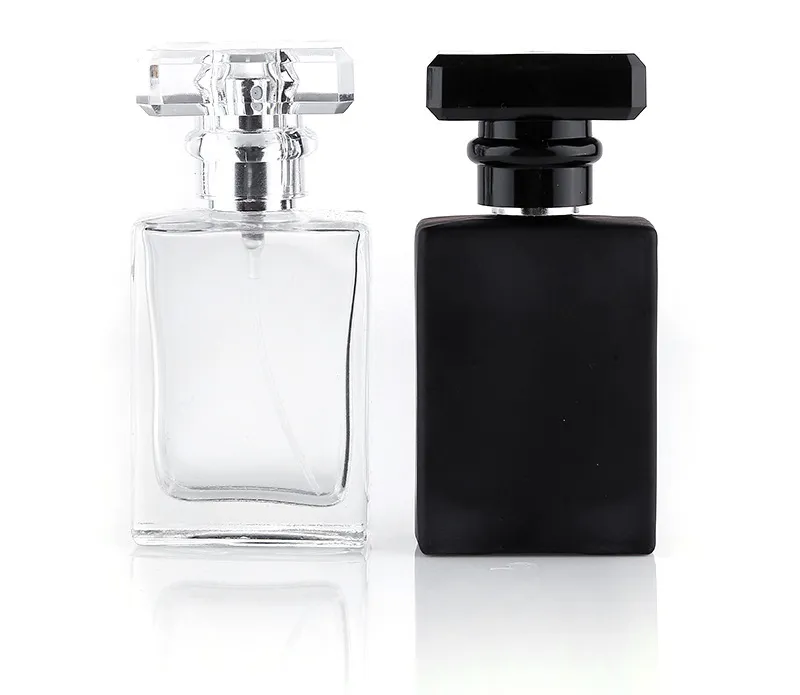 Hot Sale 30ml Clear Black Portable Glass Perfume Spray Bottles Empty Cosmetic Containers With Atomizer For Traveler