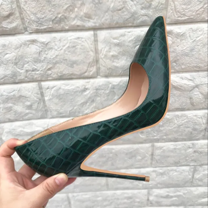 Черноватый green12cm сверхтонкий с верхней зеленой змеей печати на высоком каблуке женщин 2018 новая мода свадебное платье сексуальная обувь размер 43