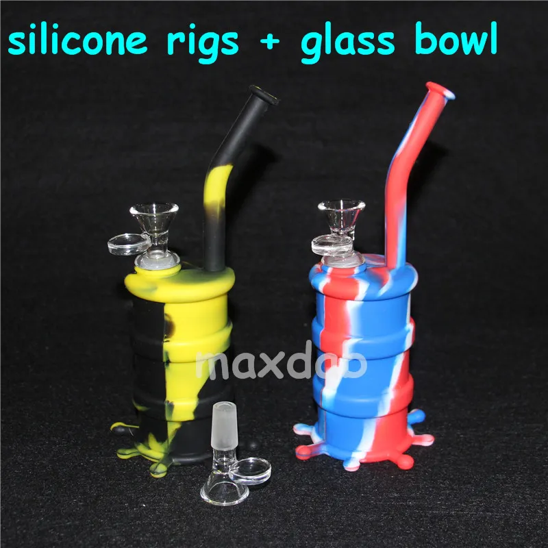 DHL Silicon Rigs Silicone Hookah Water Bongs Oil Dab Pipes With Clear 4mm 14mm Male glass bowls