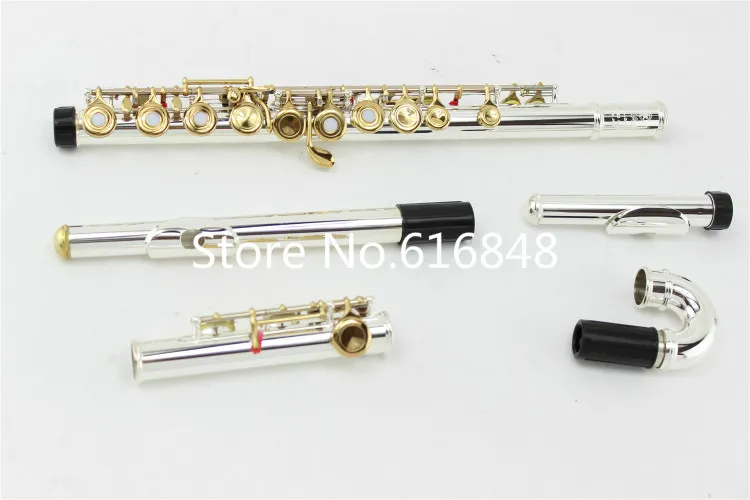 MARGEWATE Flöte FL-412 Flöten mit gebogenem Kopf, versilberter Goldlack-Schlüssel, 16/17 Löcher, offen, geschlossen, C-Schlüssel, Markenflöte mit Koffer