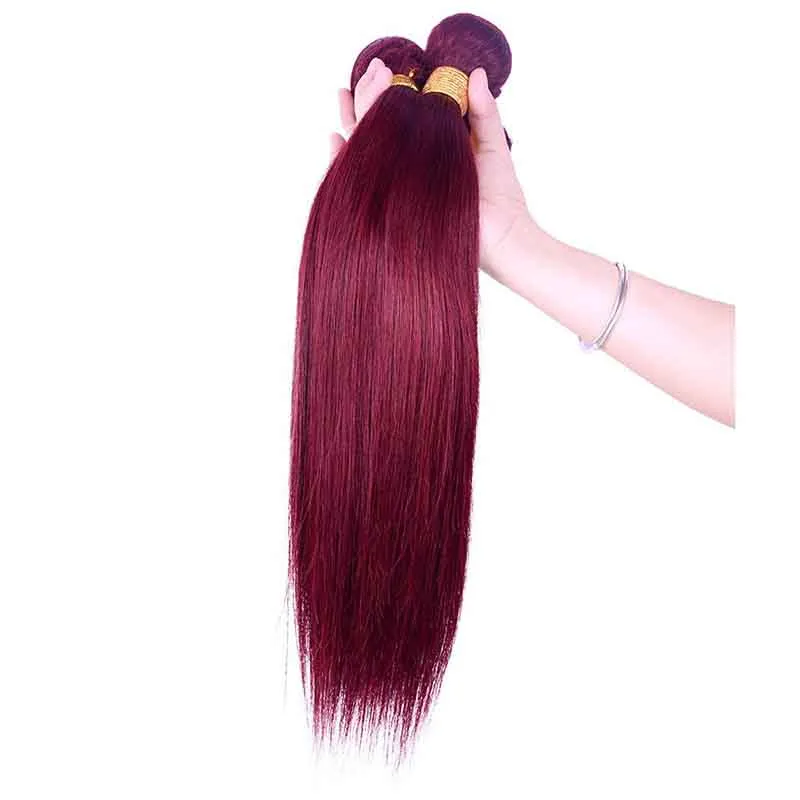 Capelli umani brasiliani colorati 3 pacchi dritti 99 # stile capelli bordeaux economici brasiliani peruviani malesi capelli umani di Remy tesse offerte