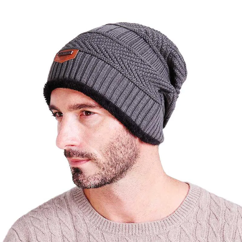 Chapéu do inverno dos homens de malha de moda chapéus pretos Queda Chapéu Grosso e quente e Bonnet Skullies Gorro De Malha Macia Gorros de Algodão