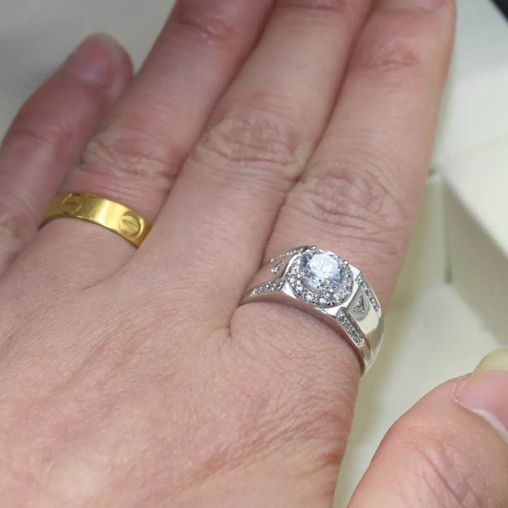 choucong gioielli di moda fatti a mano solitario uomo diamante da 1,5 carati anello in argento sterling 925 con fascia nuziale maschile
