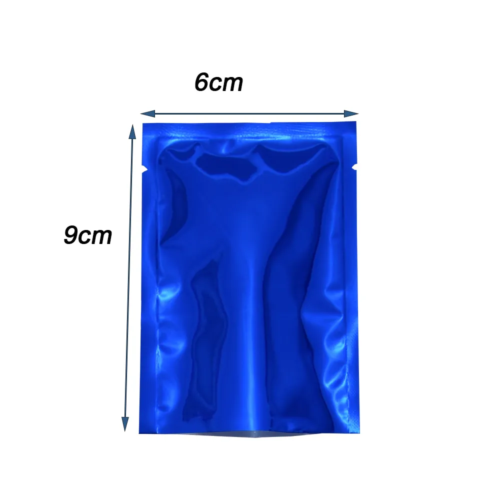 200 Stück Mini 6 x 9 cm blaue Farbe oben offen Aluminiumfolie Vakuumverpackung Beutel Zuckerpulver Gewürz Heißsiegelverpackung Mylar-Beutel Beutel