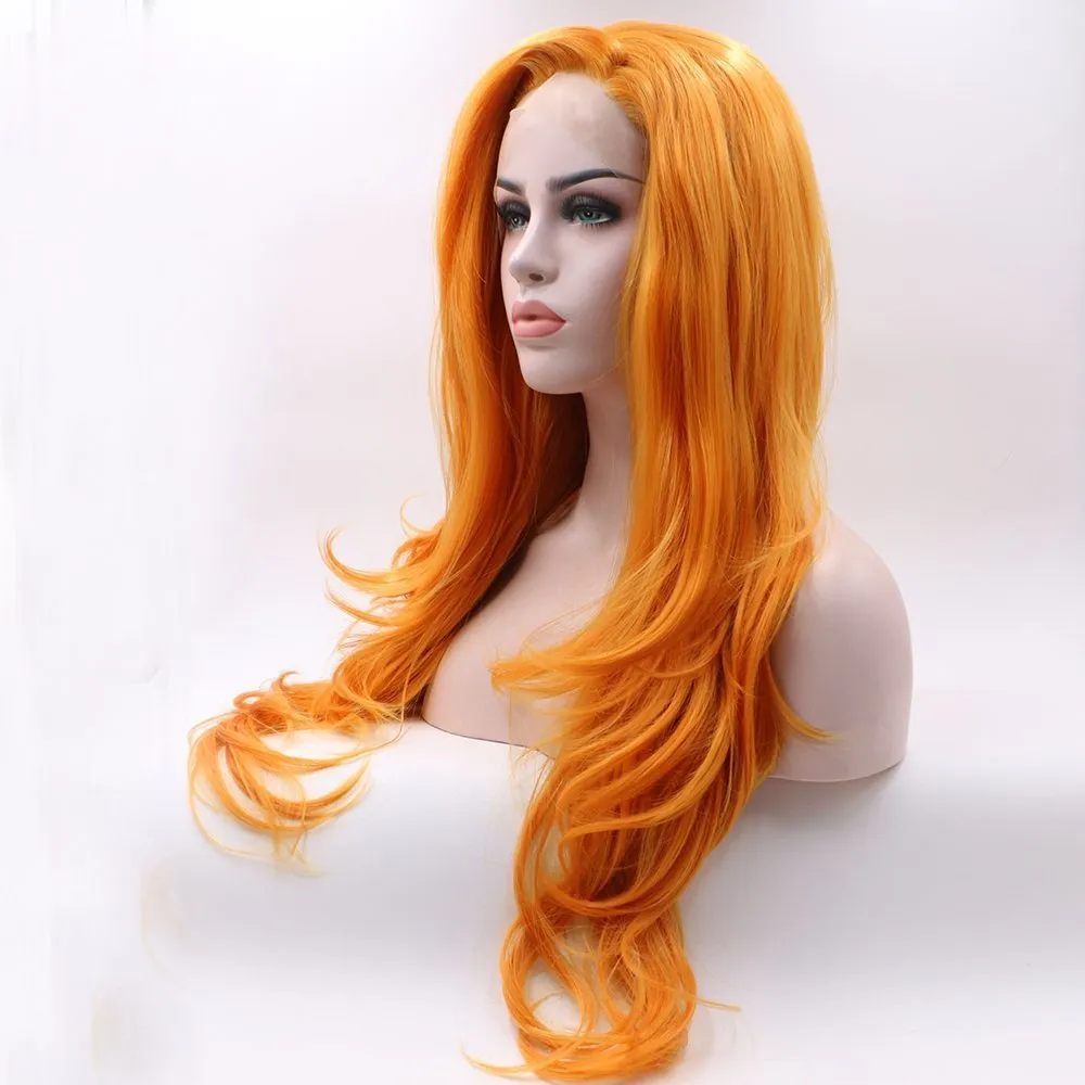 Fantasy Beauty Orange Color Natural Hairline Heat Resistant Fiber Lace Front Party Wig Daily Makeup Synthetic Lace Front Wigs