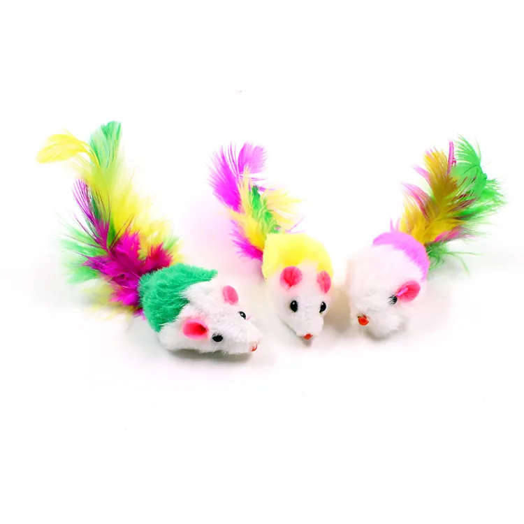 고양이 깃털을위한 다채로운 부드러운 양털 거짓 마우스 장난감 재미있는 연주 애완견 226p