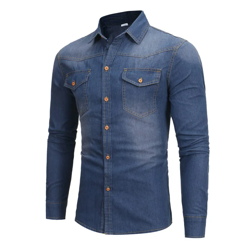 New Arrival British Washed Denim Shirt Men Long Sleeve Casual Slim Fit Camisa Masculina Dress Classic Light Blue Jean Shirt Men 2 280 DHgate