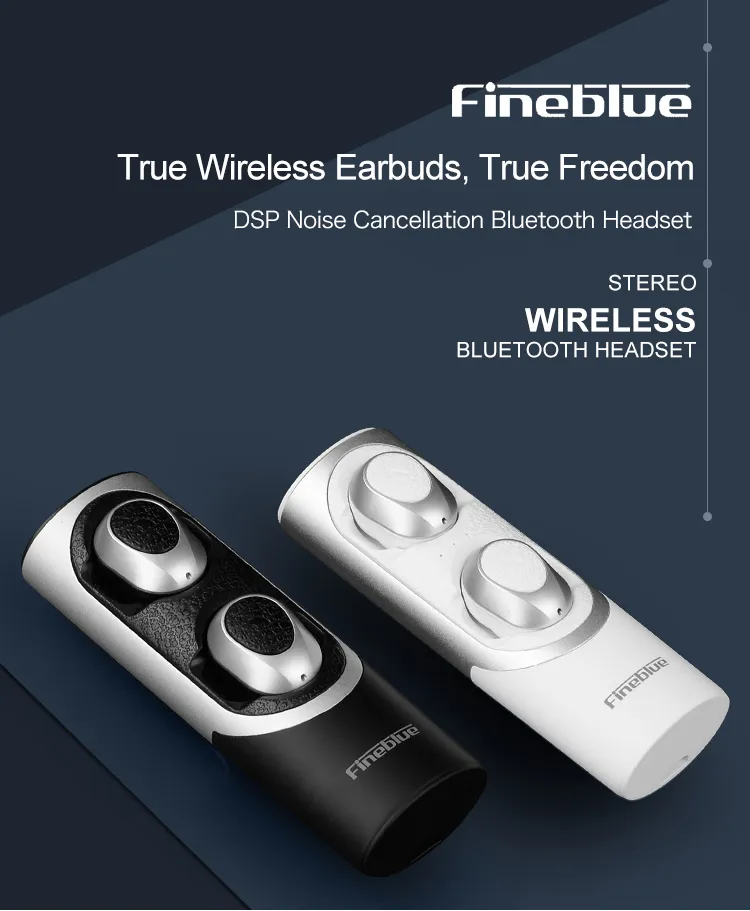 FINBLUE RWS-X8 Zakelijke draadloze in-ear oortelefoon Bluetooth 5.0 HIFI Stereo hoofdtelefoon TWS Handsfree Oordopjes met Power Bank