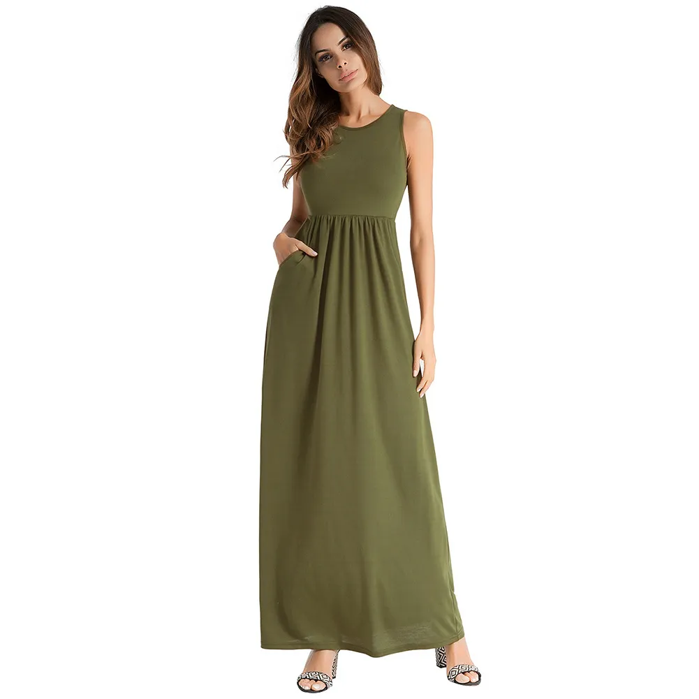 2018Summer's New Moda Feminina Vestido O Pescoço Sem Mangas Vestido de verão Vestidos Casuais Maxi vestido Longo Tamanho S M L XL 2XL