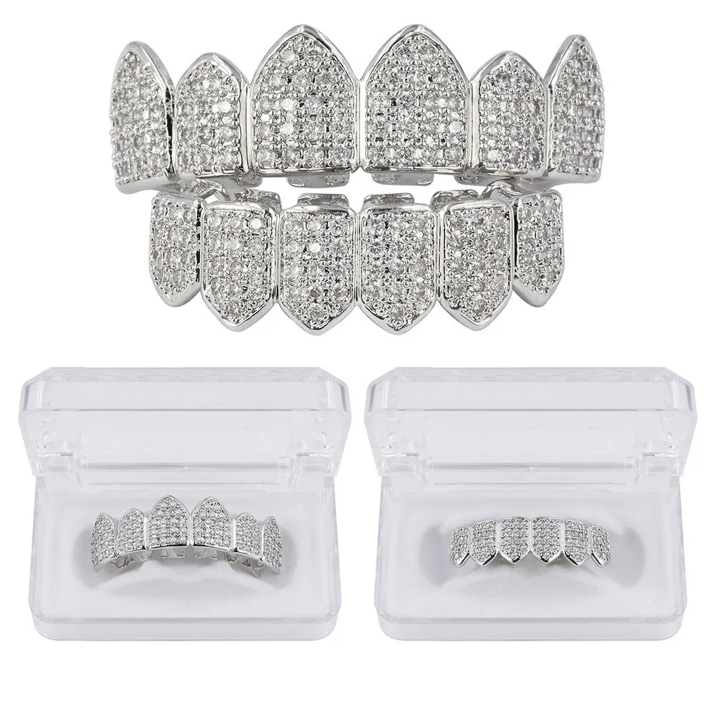 Hip Hop 18K Gold Plated Macro Pave CZ Iced-out Grillz With EXTRA Molding Bars Included Wholesale