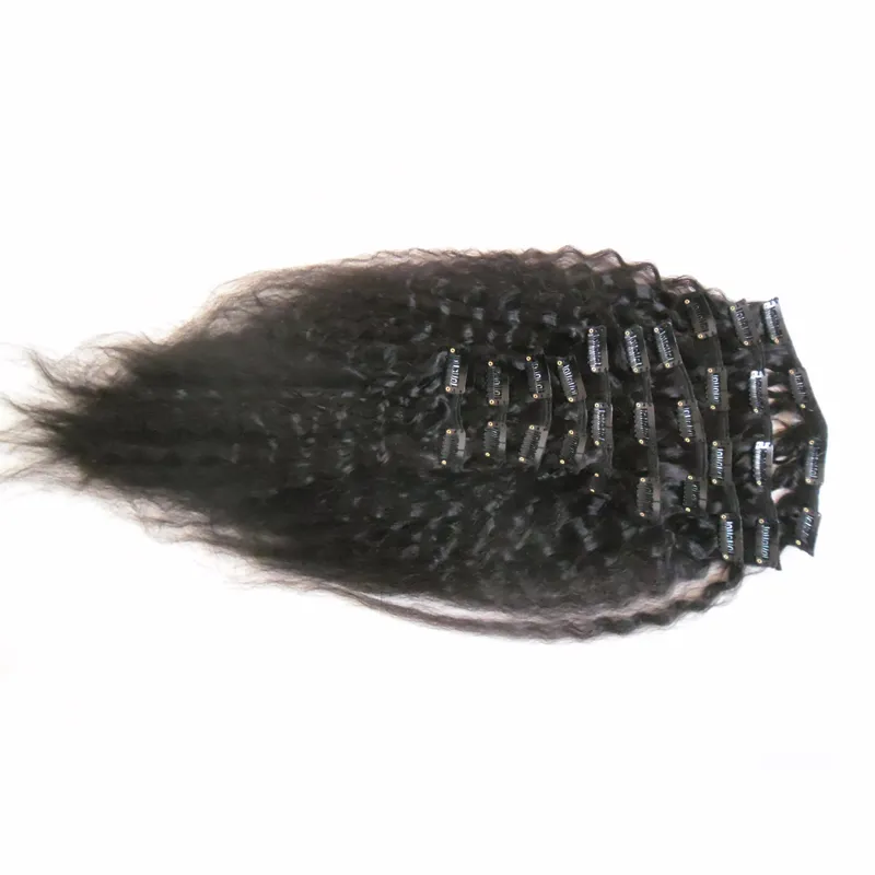 9 st / parti malaysisk kinky rak jungfru tjockt klipp i hårförlängning naturligt svart 120g grov yaki klipp i mänskliga hårförlängningar