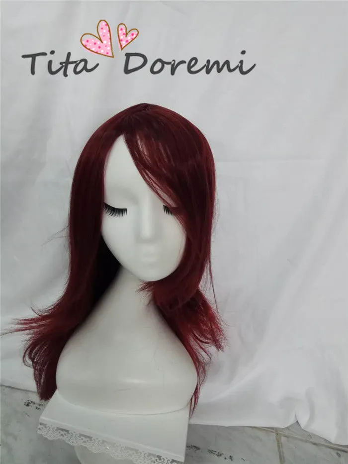 Perruques Cosplay Costume cheveux brun rougeâtre longue perruque de cheveux bouclés