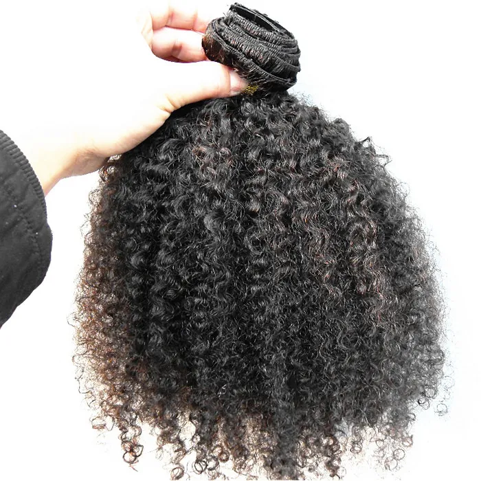 Brésilienne Vierge Humaine Remy Kinky Bouclés Cheveux Clip Clip Dans Les Extensions De Cheveux Humains Non Transformés Naturel Noir Couleur 9 Petits Pièces Un Ensemble