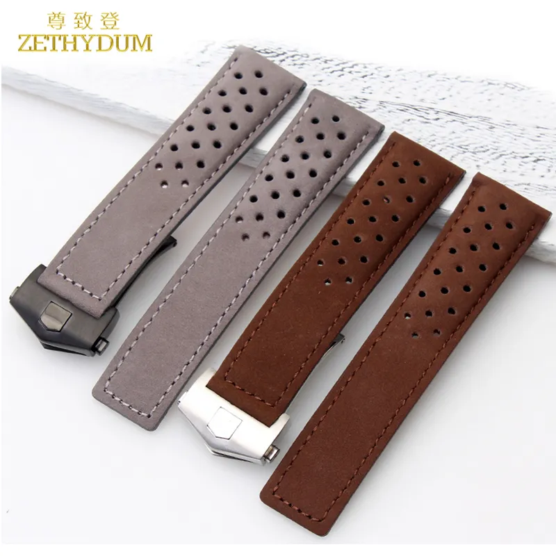 Hakiki Deri Bilezik 22mm Watchband İzle Kayışı Bilek Saatler Için Kahverengi Gri Nefes İzle Band Aksesuarları Katlama Toka