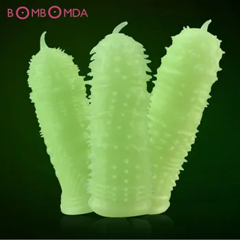 Luminous Penis Enlargement Penis Extender Sleeve Cock Ring Delay Lasting G Spot Condom male crystal enlarger Glow In The Dark O2