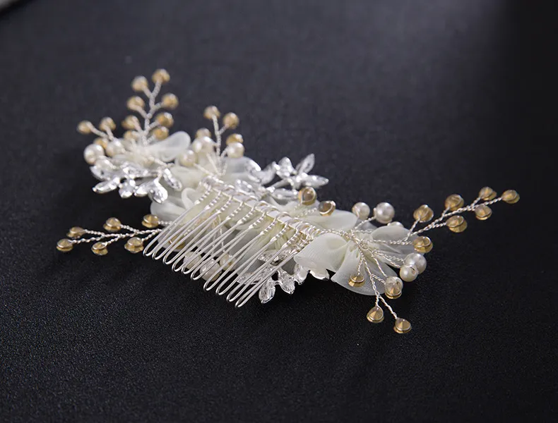 Bridal Wedding Hair Combs dla Bride Pearls Kryształowe Bridal Bands Włosów Party Bridal Headpieces Silk Flowers Headdress Hair Jewelry Akcesoria